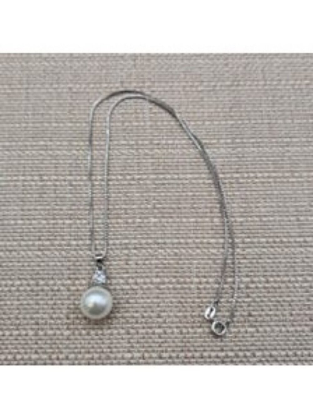 16 Inch Sterling Silver Faux Pearl Square CZ Solitaire Pendant Necklace A8301